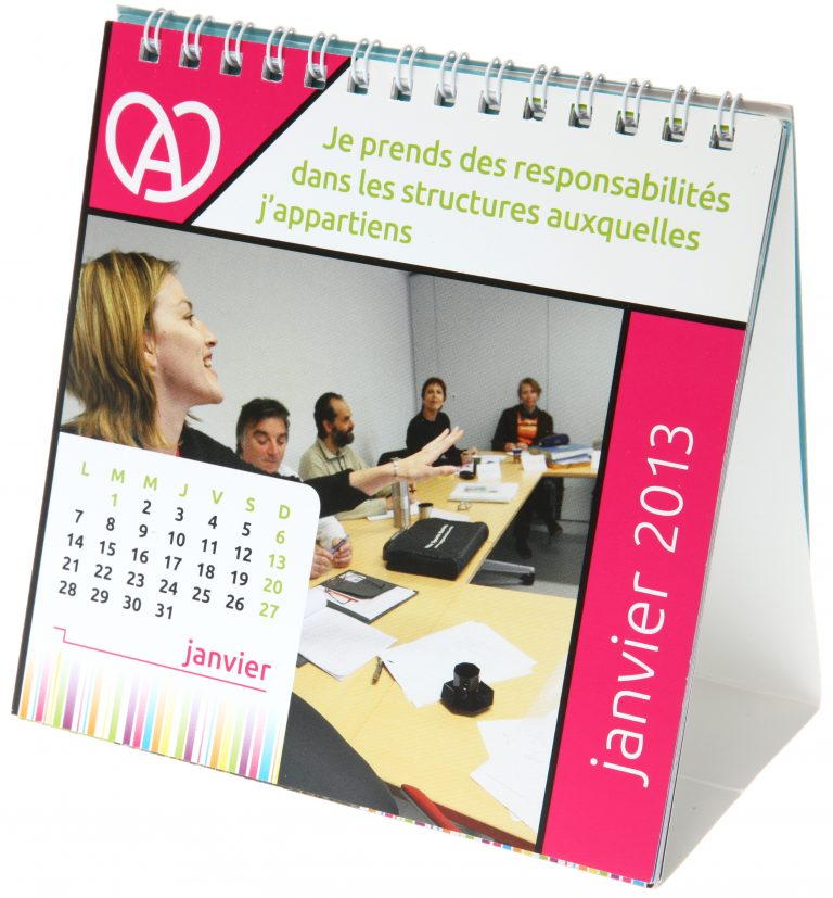 calendrier chevalet, avec reliure spirale