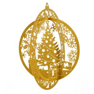 Boules de Noël "Sapin et cadeaux" en découpe laser papier Or. Made in France
