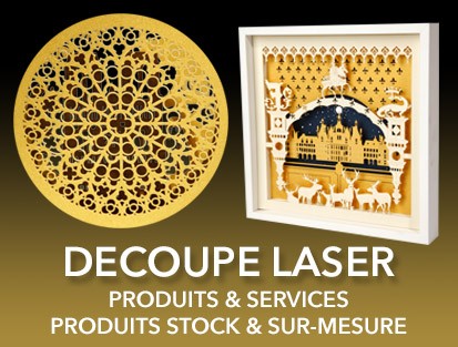 Rubrique produits en Découpe laser papier et pop-up.