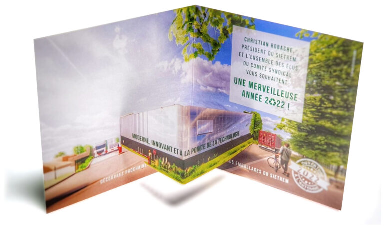 carte pop-up avec mise en volume d'un bâtiment en contre-pli