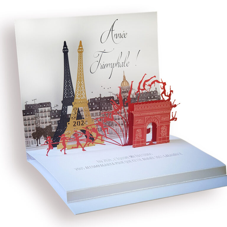 carte pop-up multi-niveaux Tour Eiffel et Arc de Triompe par MH Éditions Paris